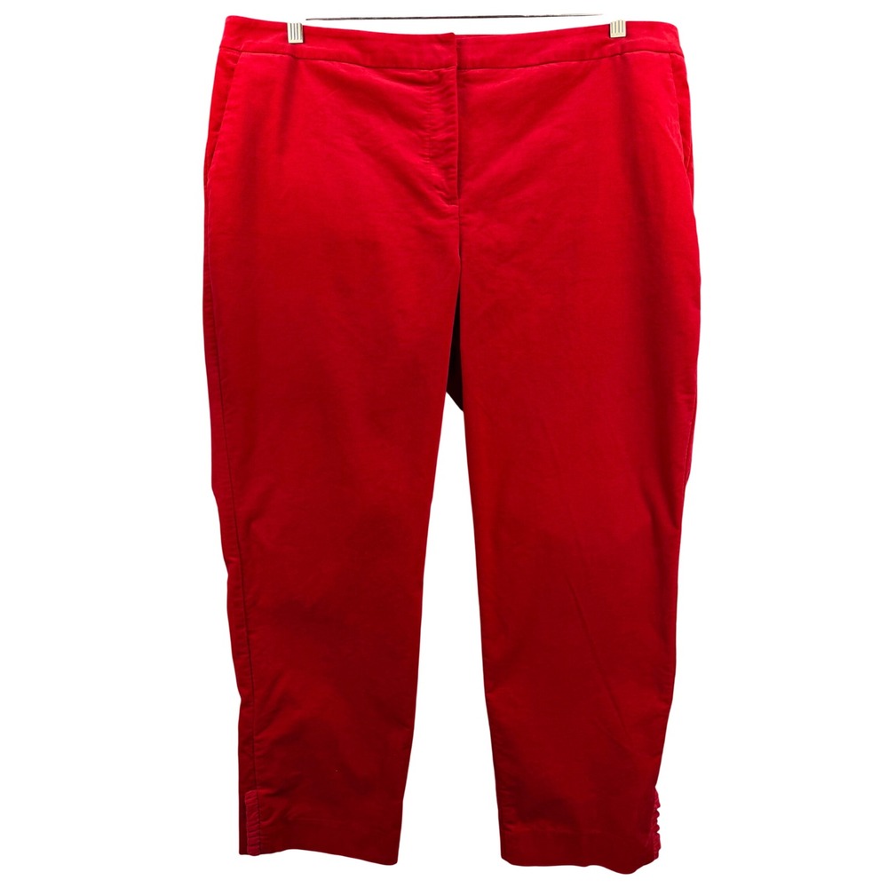 Talbots RSVP Womens 20W Red Velvet Cropped Pants Ruffle Hem Holiday Festive